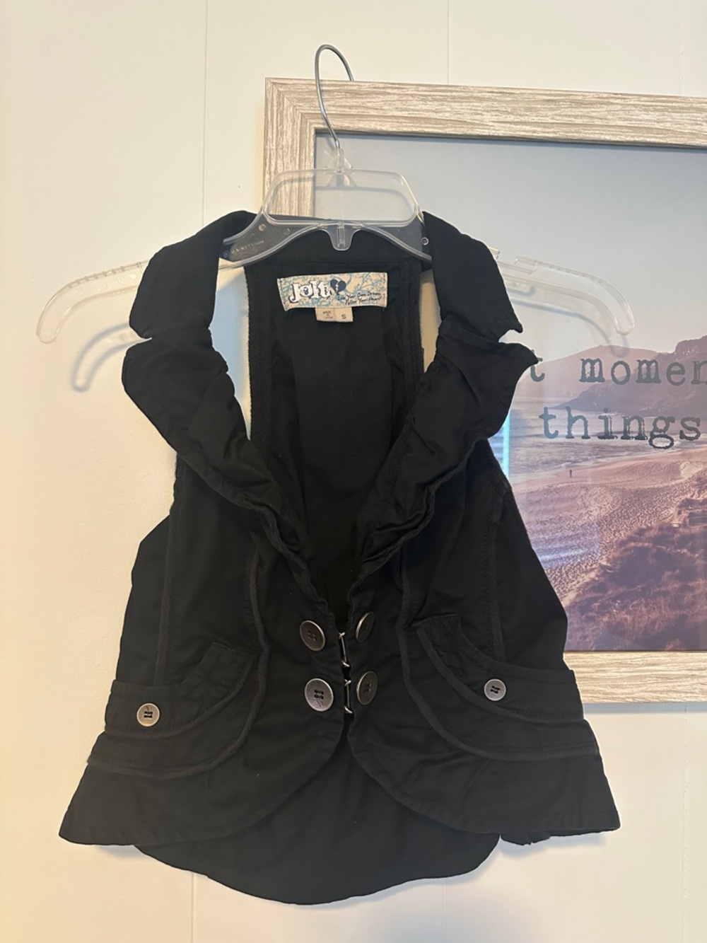 Size Small Jolt Black Ruffled Collar Button-Front Vest